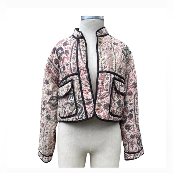 7 For All Mankind Patchwork Quilted Pink Cream Jacket Women’s SZ- M - Picture 1 of 5